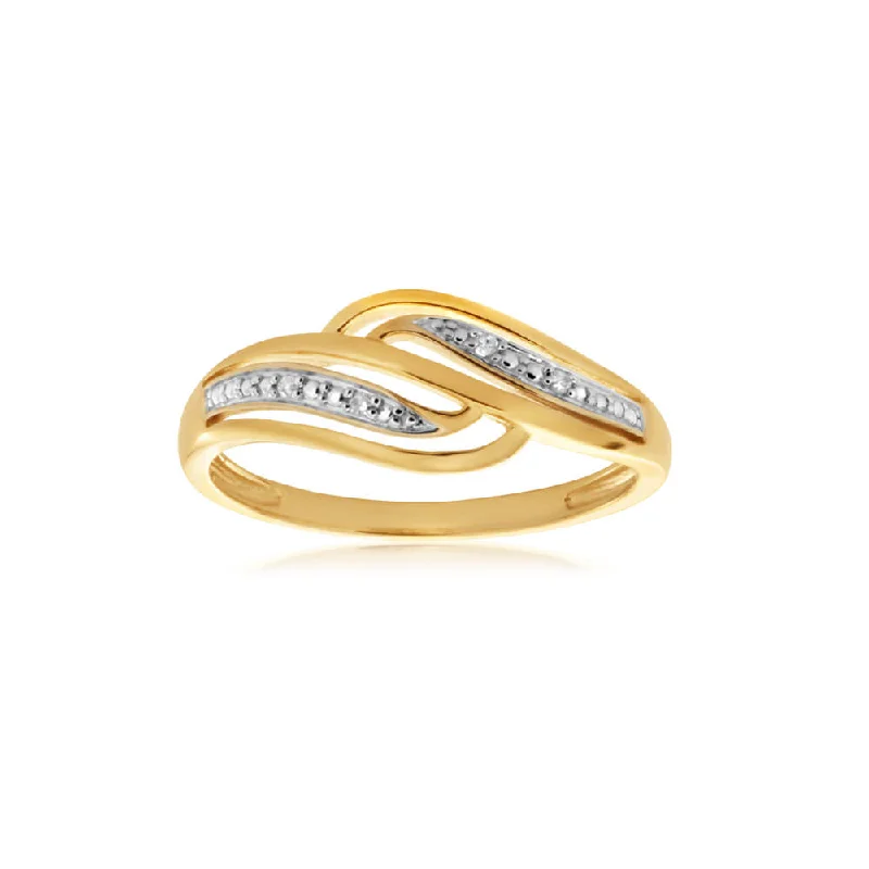 Rings with branch-inspired bands for organic -9ct Yellow Gold Diamond Ring with 4 Brilliant Diamonds