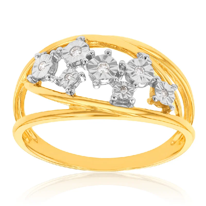 Gold rings with intricate celtic knot patterns -9ct Yellow Gold Diamond Ring with 8 Brilliant Diamonds