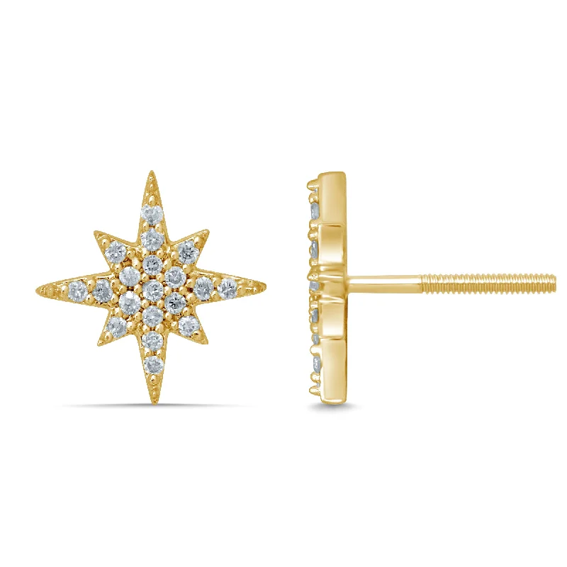 Rings with floral halo diamond arrangements -9ct Yellow Gold Diamond Starburst Stud Earring with 38 Brilliant Diamonds