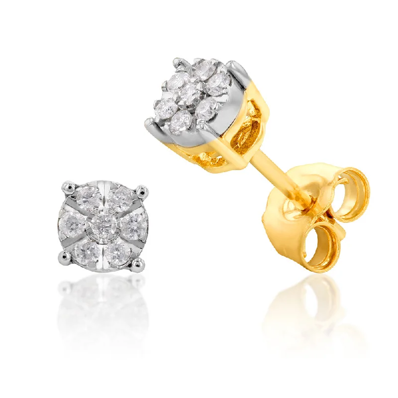 Handcrafted rings with raw emerald rough stones -9ct Yellow Gold Diamond Stud Earrings With 14 Brilliant Diamonds