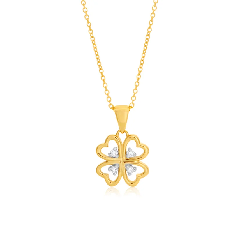 Rings with lotus flower engravings for peace -9ct Yellow Gold Luxurious Diamond Pendant With 45cm Chain