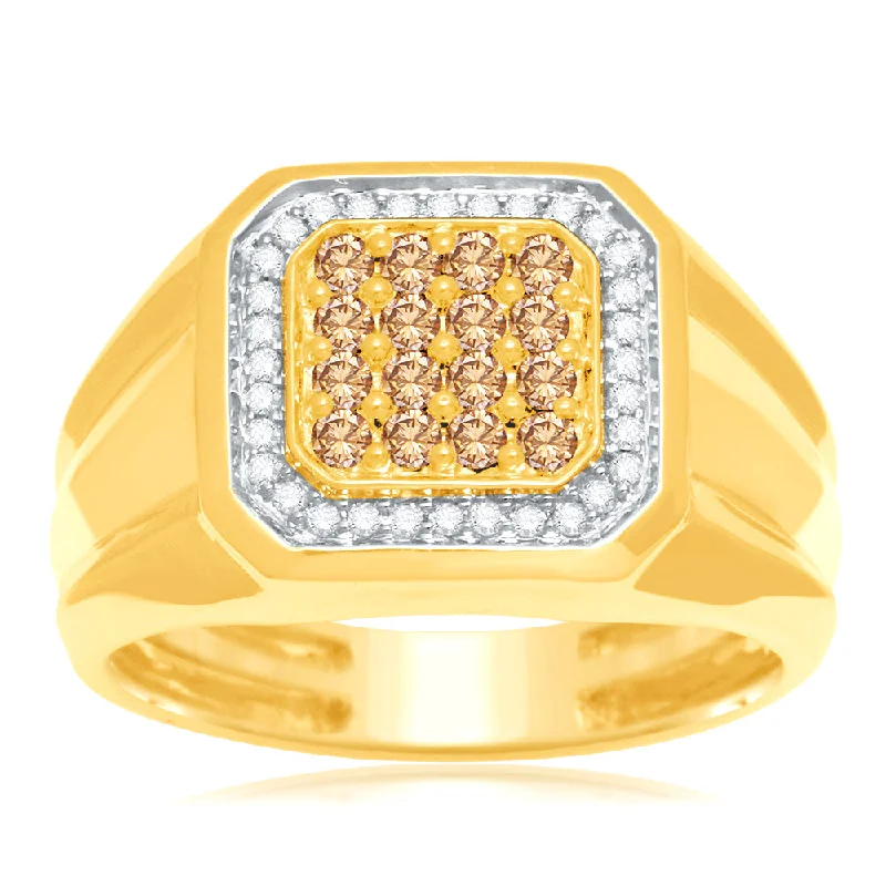 Rings with hexagon-cut stones for trendiness -Australian Diamond 9ct Yellow Gold Gents Ring with 1/2 Carat of Diamonds