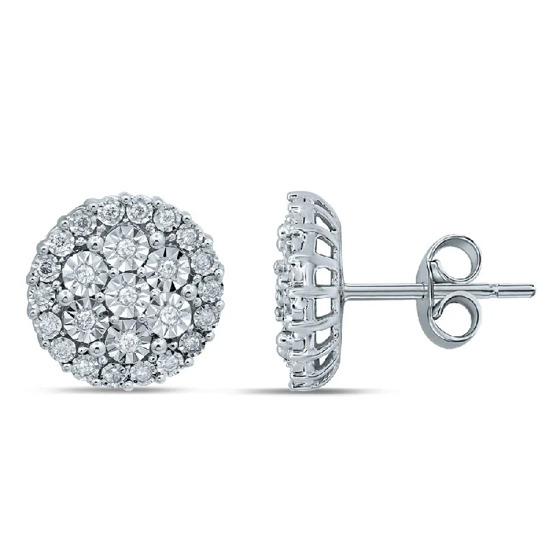 Rings with rough sapphire for rugged chic -Silver 1/4 Carat Diamond Stud Earrings with 50 Brilliant Diamonds