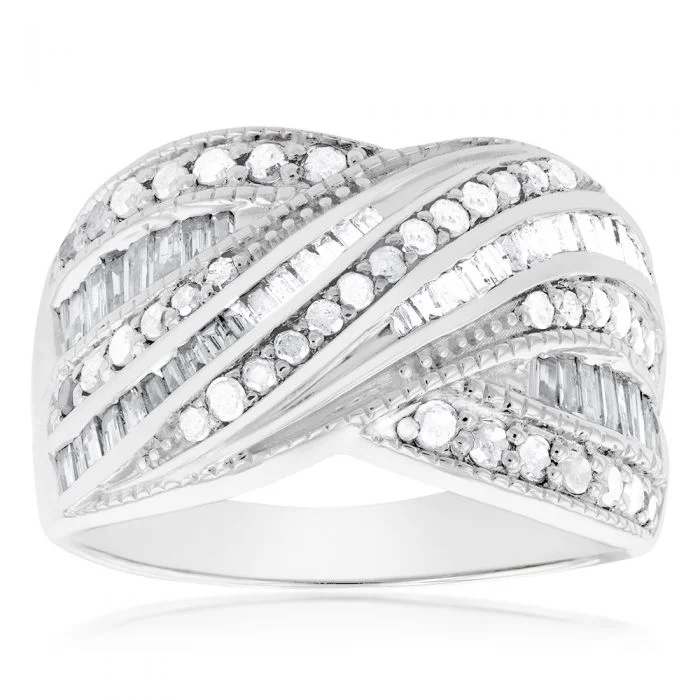 Vintage rings with engraved floral band designs -Sterling Silver 1.5 Carat Diamond Ring with Round Brilliant Cut Diamonds