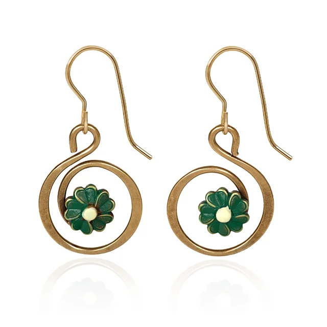 Best necklaces and pendants with heart-shaped designs for a romantic look-Silver Forest Earrings Coil with Green Flower Accent Gold Drop