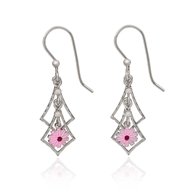 Elegant necklaces and pendants with diamond accents for added sparkle-Silver Forest Earrings Diamond Cascade with Pink Flower Drop