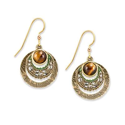 Best necklaces and pendants with cubic zirconia for a budget-friendly dazzling effect-Silver Forest Earrings Gold Ornate Triple Circle Filigree with Stone