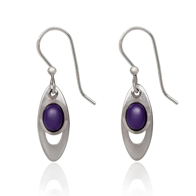 Best necklaces and pendants with crystal accents for a sparkling and elegant style-Silver Forest Earrings Open Long Oval with Purple Bead