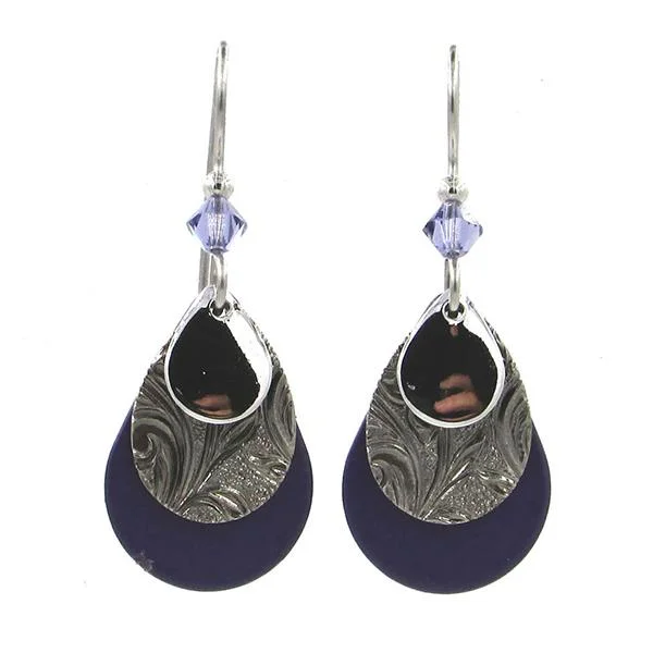 Best necklaces and pendants with zodiac signs for a celestial, astrology-inspired vibe-Silver Forest Earrings Silver Filigree on Black Teardrop with Purple Bead