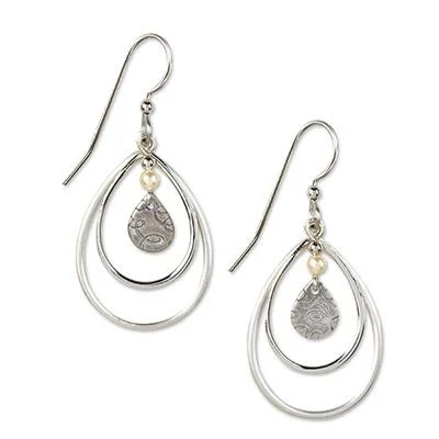 Best necklaces and pendants with emerald gemstones for a rich, sophisticated design-Silver Forest Earrings Silver Layered Oval Teardrop with Pearl Bead