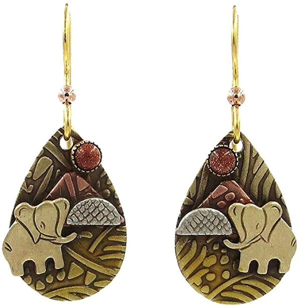 Best necklaces and pendants with intricate filigree for vintage-inspired elegance-Silver Forest Elephant on Teardrop with Goldstone Earrings