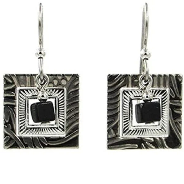 Necklaces and pendants with engraved messages for a deeply personal, sentimental gift-Silver Forest Silver Square in Square with Black Cube Earrings