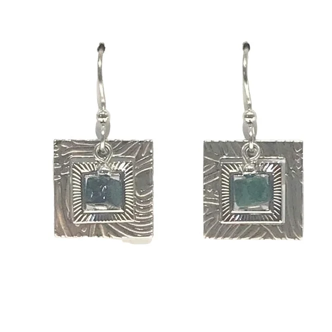 Beautiful necklaces and pendants with natural stones for an earthy, organic vibe-Silver Forest Square in Square with Jade Cube Earrings