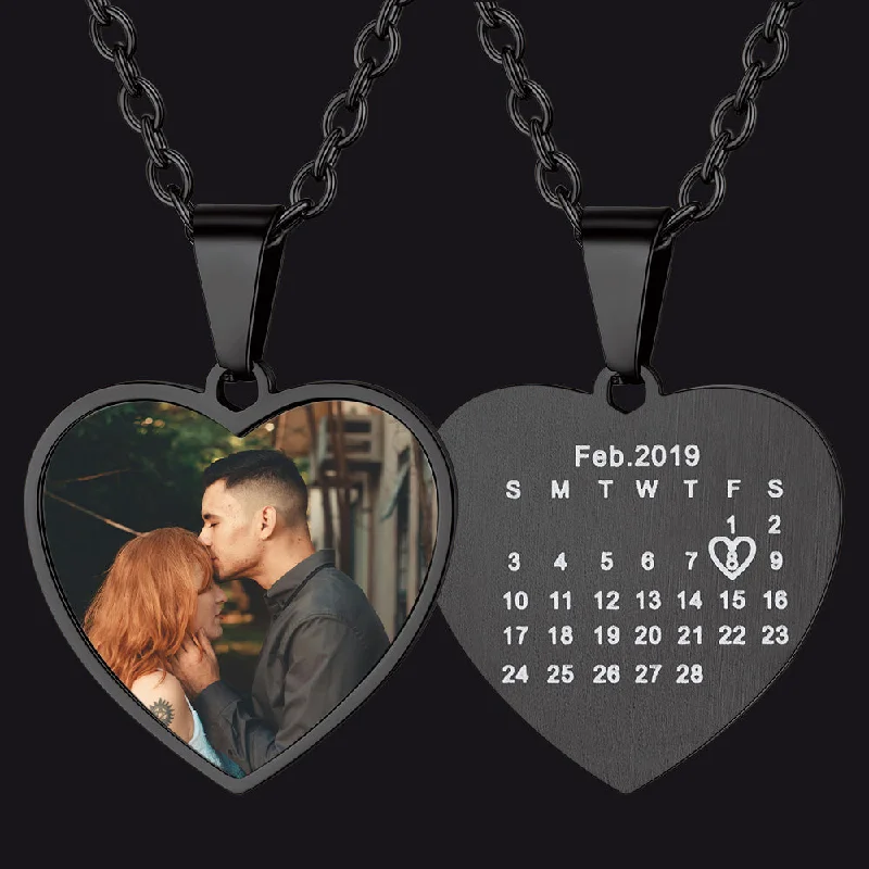 Beautiful necklaces and pendants with diamond-encrusted designs for maximum sparkle-Customized Heart Photo Picture Necklace with Calendar for Women