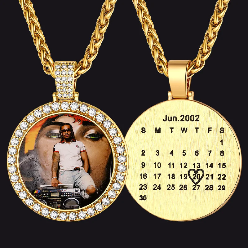 Best necklaces and pendants with intricate beadwork for a bohemian-inspired look-Customized Calendar Picture Circle Necklace with Cubic Zirconia for Men