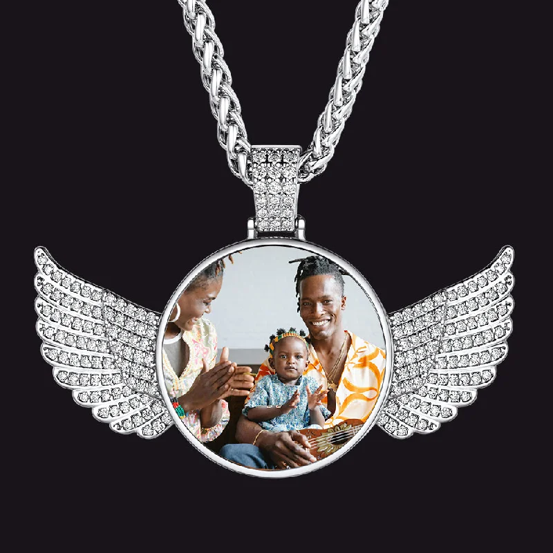 Necklaces and pendants with personalized charms for a custom piece of jewelry-Personalized Angel Wings Picture Necklace with CZ Gift for Men Women