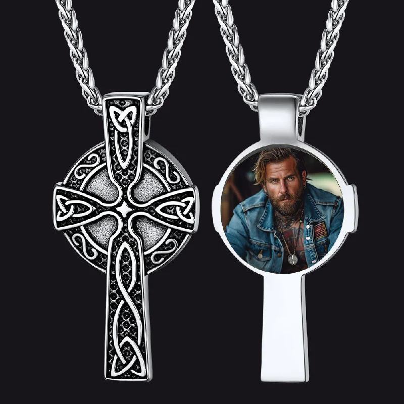 Best necklaces and pendants with oval pendants for a classic, elegant shape-Personalized Celtic Cross Pendant Necklace with Picture