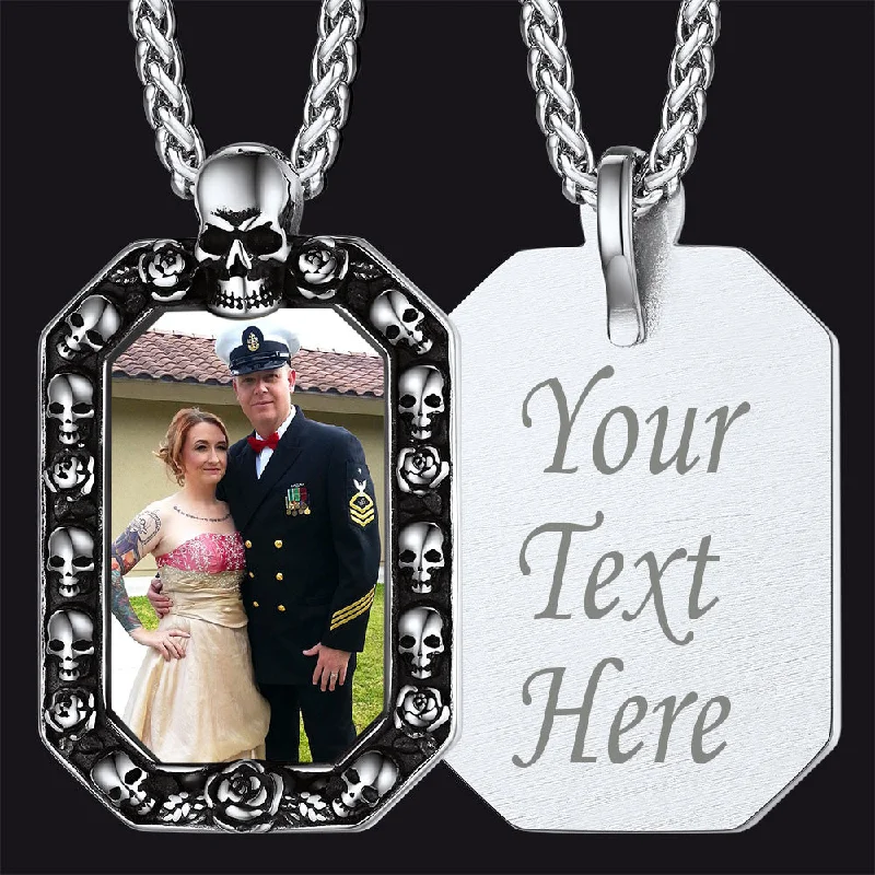 Best necklaces and pendants with statement designs for a fashionable accessory-Customized Picture Dog Tag Necklace with Skull for Men Women