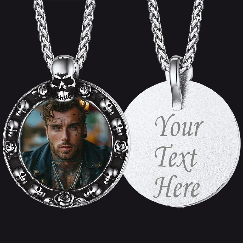 Best necklaces and pendants with infinity hearts for a romantic, eternal symbol-Customized Engraved Photo Necklace with Skull for Men Women