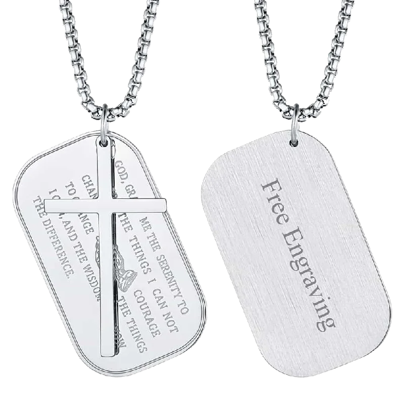 Necklaces and pendants with love knot designs for a romantic, meaningful symbol-Customized Engraved Dog Tag Necklace With Cross