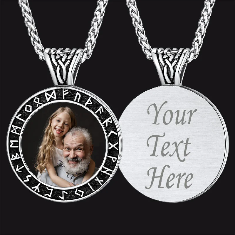 Necklaces and pendants with matching rings for a coordinated set of jewelry-Customized Picture Necklace with Viking Rune for Men