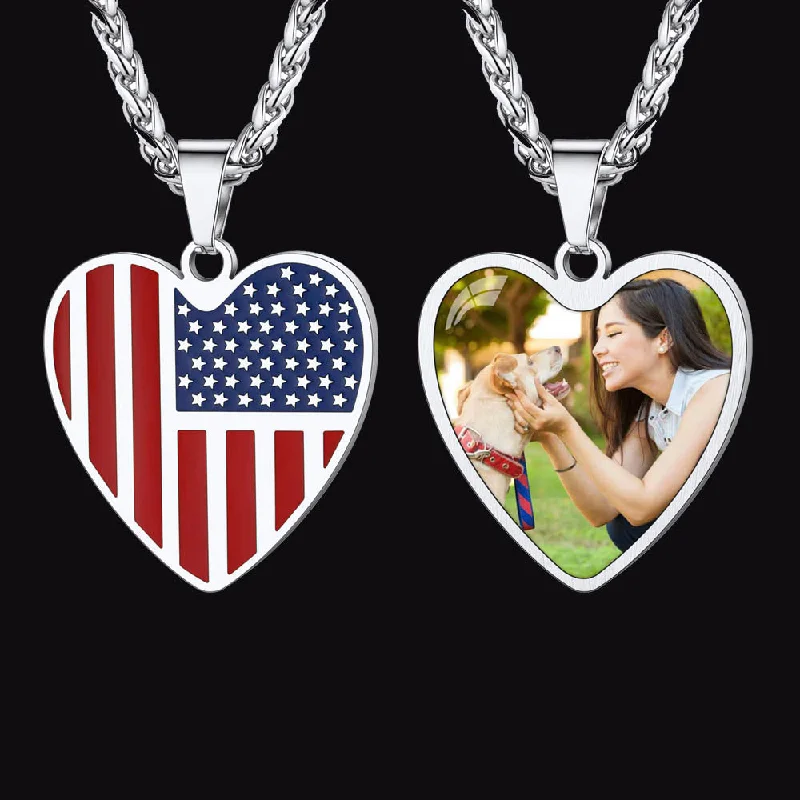 Best necklaces and pendants with glowing moonstone for an ethereal glow-Customized Heart American Flag Necklace with Picture for Men Women