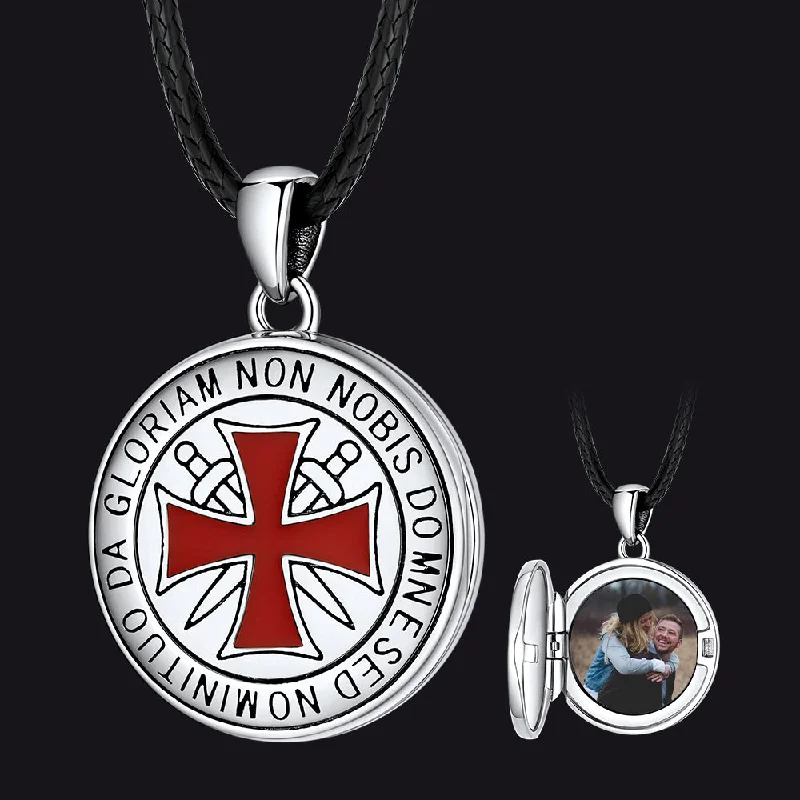 Best necklaces and pendants with layered designs for a chic, stacked look-Knights Templar Cross Photo Locket Necklace with Picture