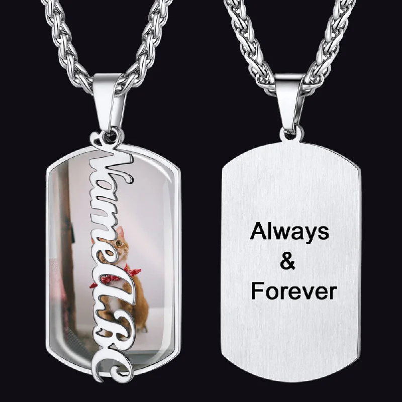 Necklaces and pendants with sun and moon motifs for a celestial-inspired design-Customized Picture Dog Tags Necklace With Name for Men Women