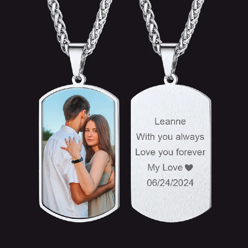 Best necklaces and pendants with black diamonds for an edgy, bold statement-Custom Photo Dog Tag Necklace with Picture For Men Women