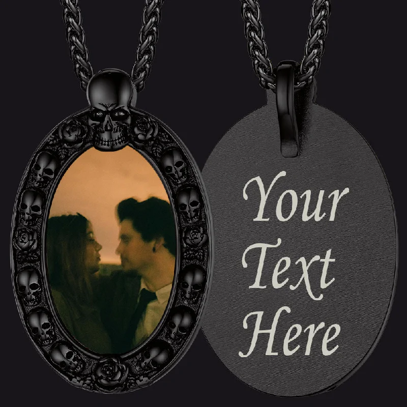 Necklaces and pendants with ocean-inspired designs for a refreshing, beachy feel-Personalized Photo Pendant Necklace with Skull for Men Women