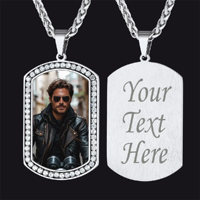 Best necklaces and pendants with minimalist pendants for a sleek, understated look-Customized Picture Dog Tag Necklace with Cubic Zirconia Memorial Gift