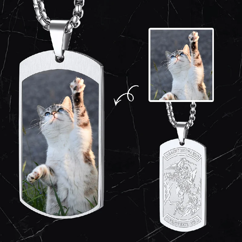 Necklaces and pendants with enamel accents for a colorful, eye-catching appearance-Customized Saint Michael Dog Tag Necklace with Picture