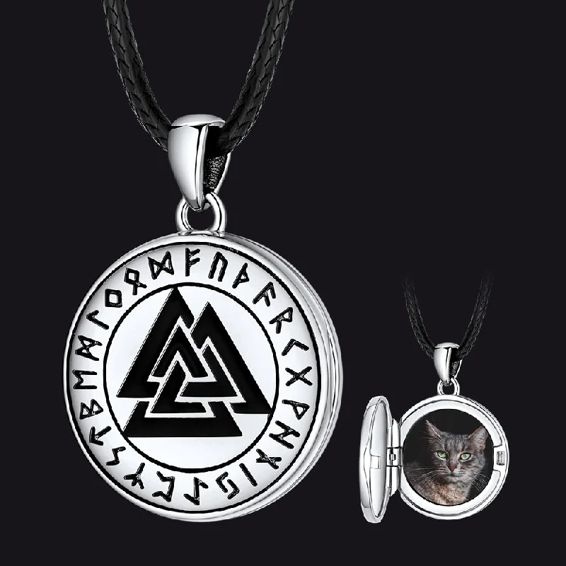 Best necklaces and pendants with cross pendants for a spiritual, meaningful symbol-Personalized Viking Valknut Locket Necklace With Picture for Men