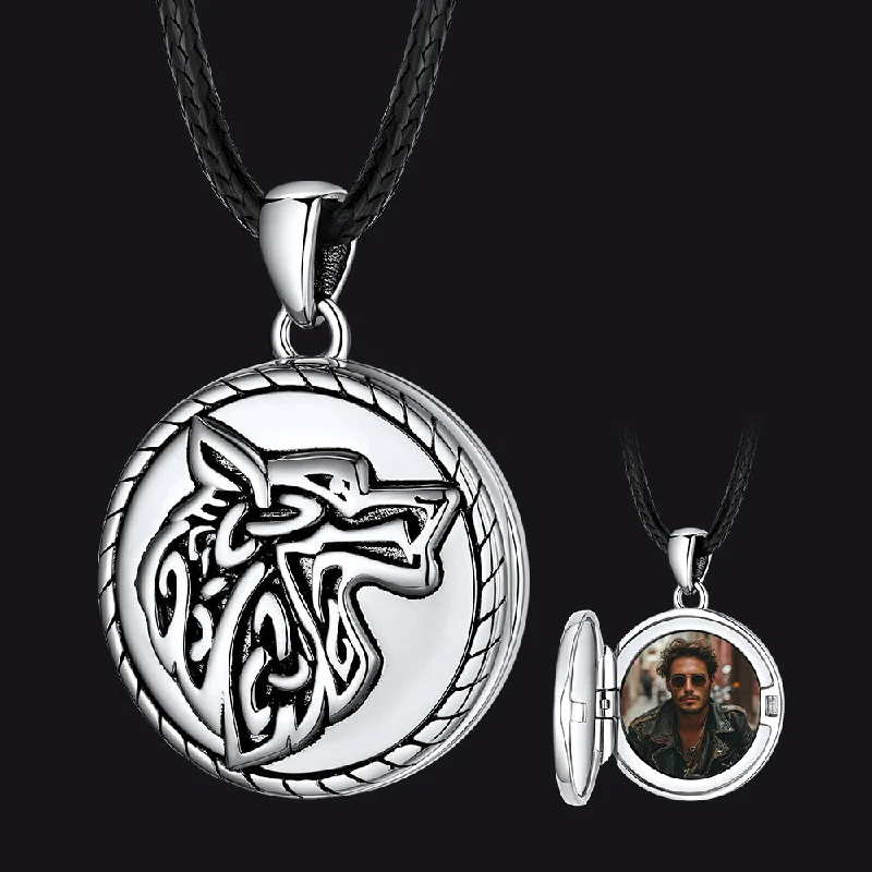 Stunning necklaces and pendants with jade gemstones for a calming green hue-Custom Viking Wolf Locket Necklace with Picture Inside