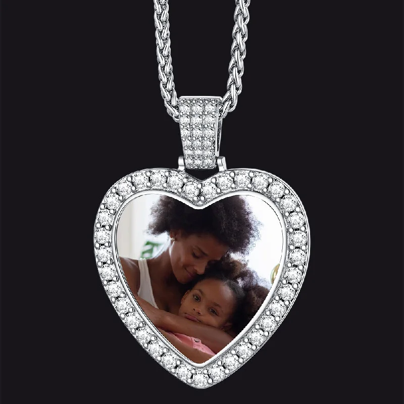 Best necklaces and pendants with seashell designs for a tropical, beachy vibe-Silver Personalized Heart Picture Necklace Gift With Cubic Zirconia