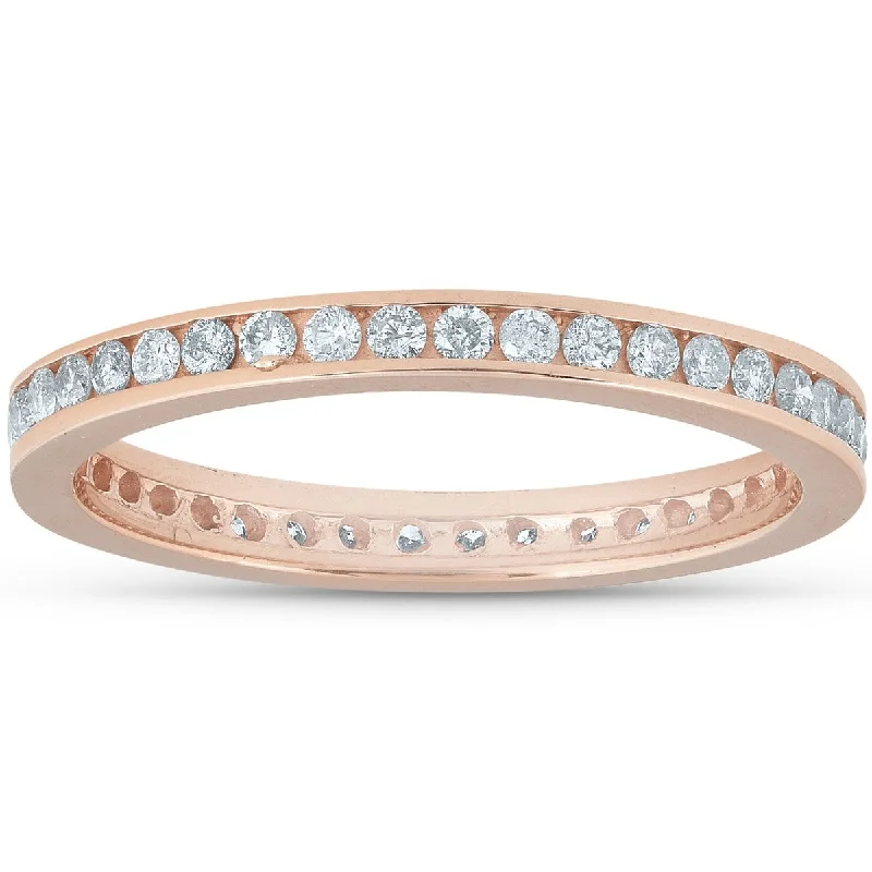 Engagement rings with vintage oxidized gold finish -1/2 Ct Diamond Eternity Ring 14k Rose Gold Channel Set Wedding Band