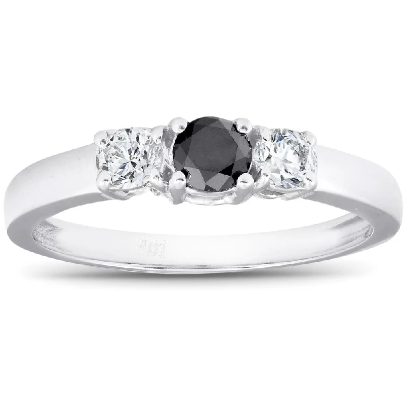 Engagement rings with classic round sapphire brilliance -1/2ct Black & White Diamond 3-Stone Engagement Ring 10K White Gold