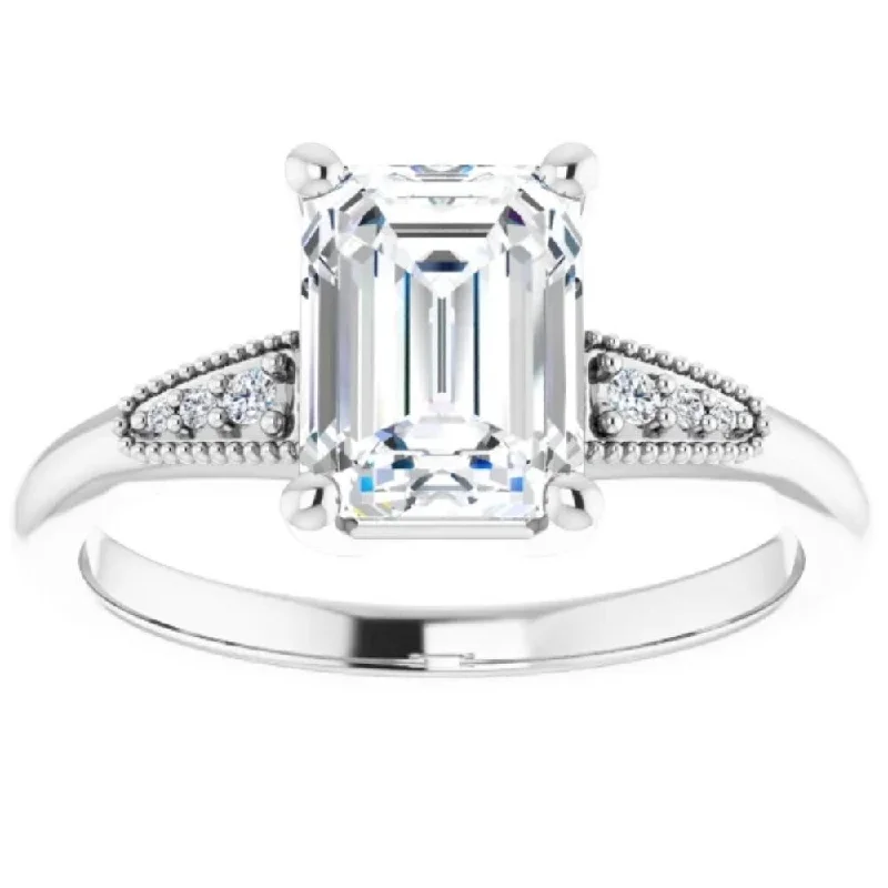 Engagement rings with bold rose-cut garnet stones -1 3/4Ct Diamond & Emerald Cut Moissanite Vintage Engagement Ring White Gold