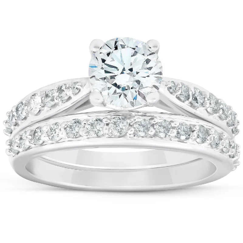 Engagement rings with pave-set turquoise accents -1 3/4Ct Diamond Engagement Matching Wedding Ring Set 14k White Gold