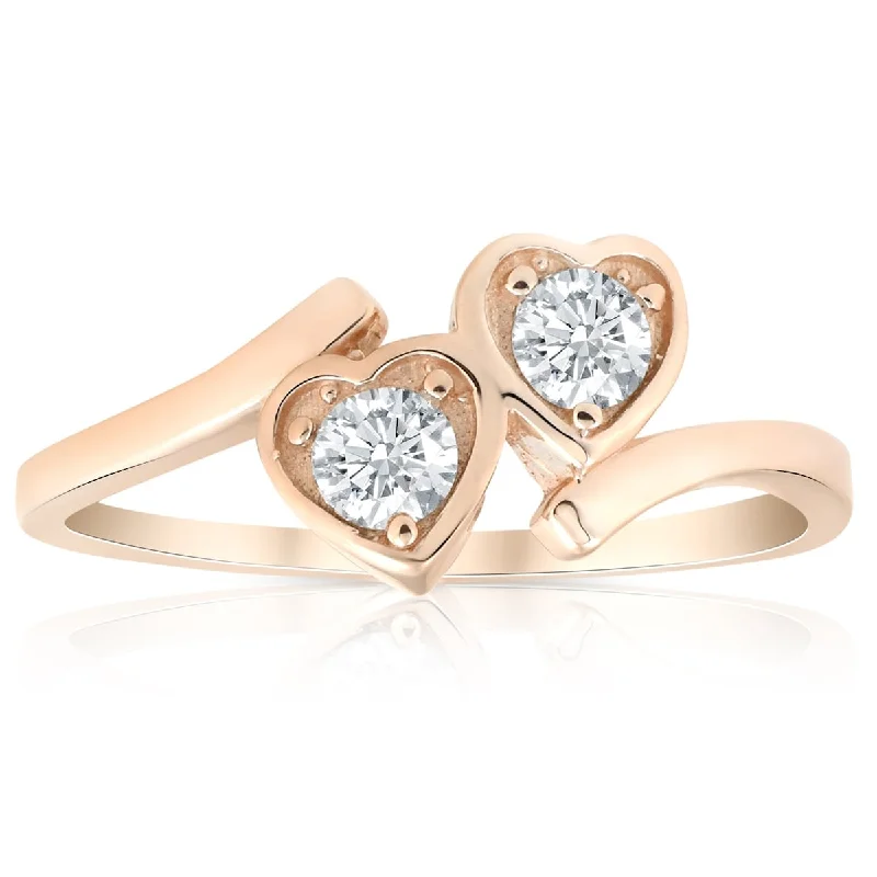 Engagement rings with rose-cut sapphire for vintage -1/3ct Diamond Solitaire Two Stone Forever Us Heart Shape 14k Rose Gold Ring