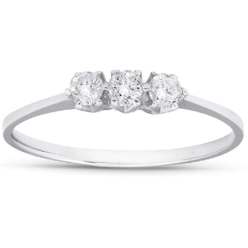 Custom engagement rings with engraved floral bands -1/5ct 3-Stone Diamond Promise Ring 14K White Gold