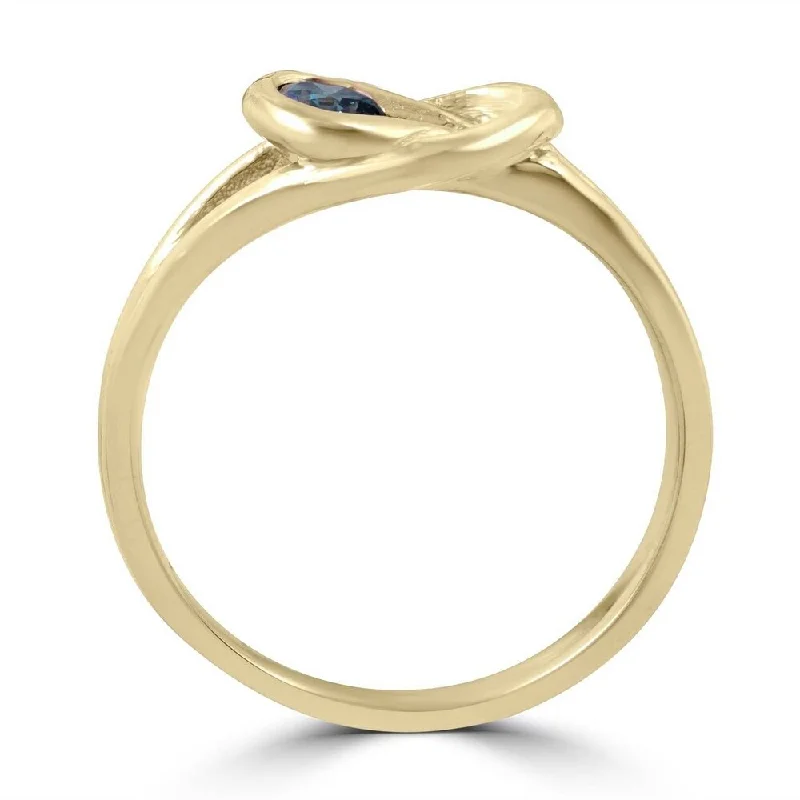 Engagement rings with vintage oxidized gold finish -1/5ct Knot Treated Blue Diamond Solitaire Promise Ring 14K Yellow Gold