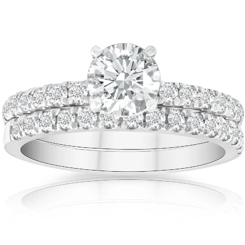 Custom engagement rings with engraved floral bands -1.75 Ct Diamond Engagement Wedding Ring Set 14k White Gold Enhanced