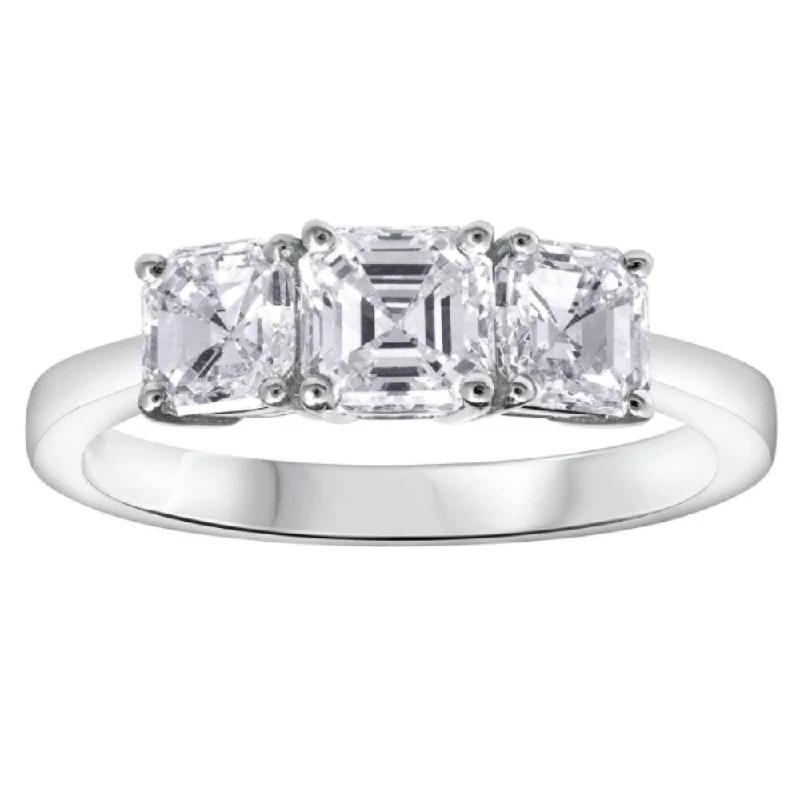 Engagement rings with pave-set citrine for warmth -1.75Ct Asscher Cut Moissanite 3-Stone Engagement Ring 14k White Gold