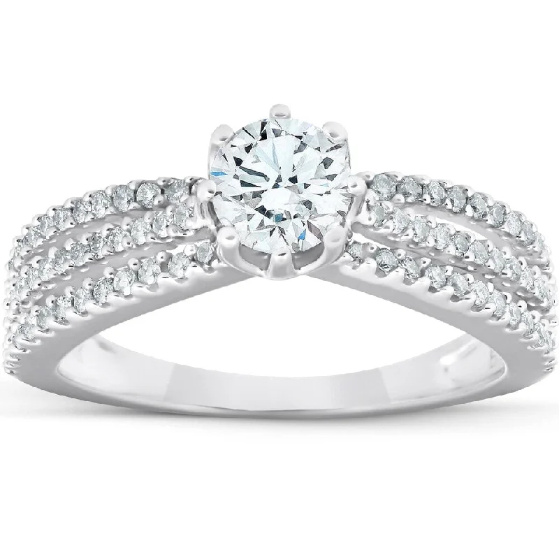 Engagement rings with cluster topaz for dazzle -1 Ct Diamond Engagement Ring Multi Row 14k White Gold