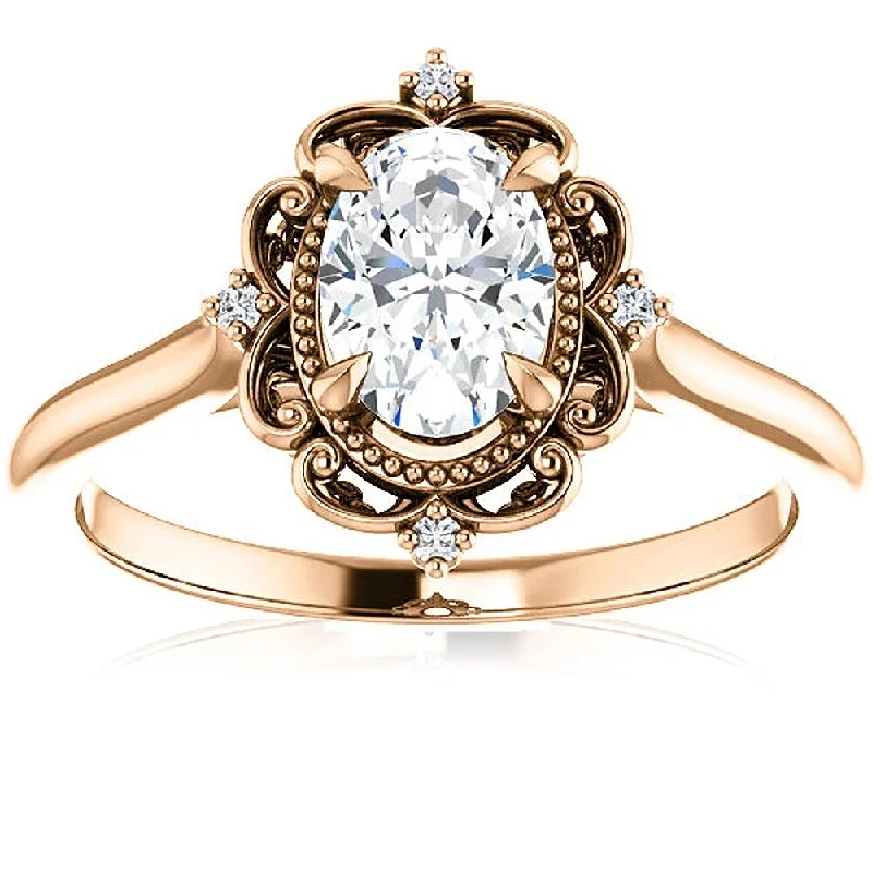 Engagement rings with vintage-inspired claw prongs -1 Ct Oval Diamond Engagement Ring 14k Rose Gold