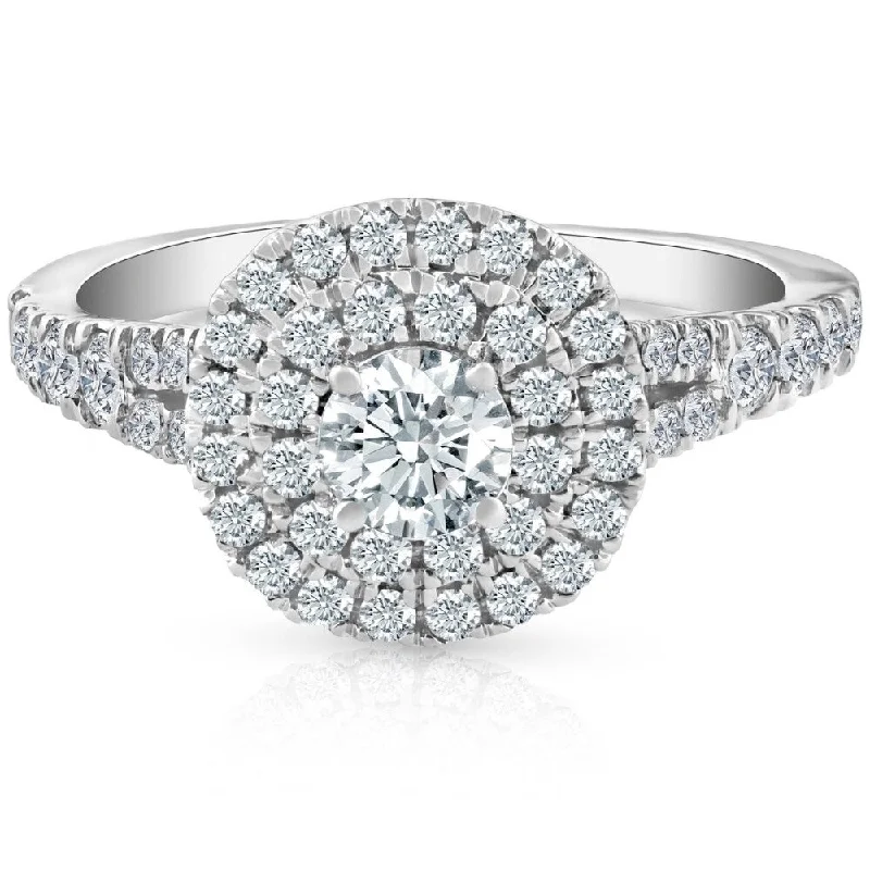 Engagement rings with trillion-cut moonstone gems -1 Ct TW Lab Grown Diamond Cushion Halo Engagement Ring in White Gold