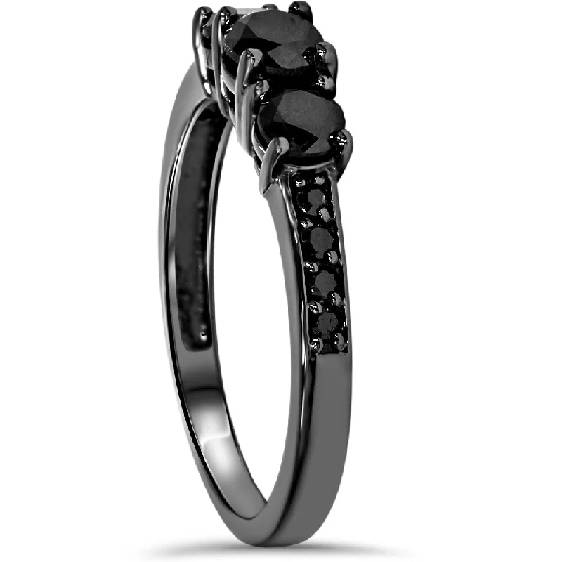 Engagement rings with asscher-cut jade for class -10k Black Gold 1 1/5ct TDW Black Diamond Three Stone Engagement Ring