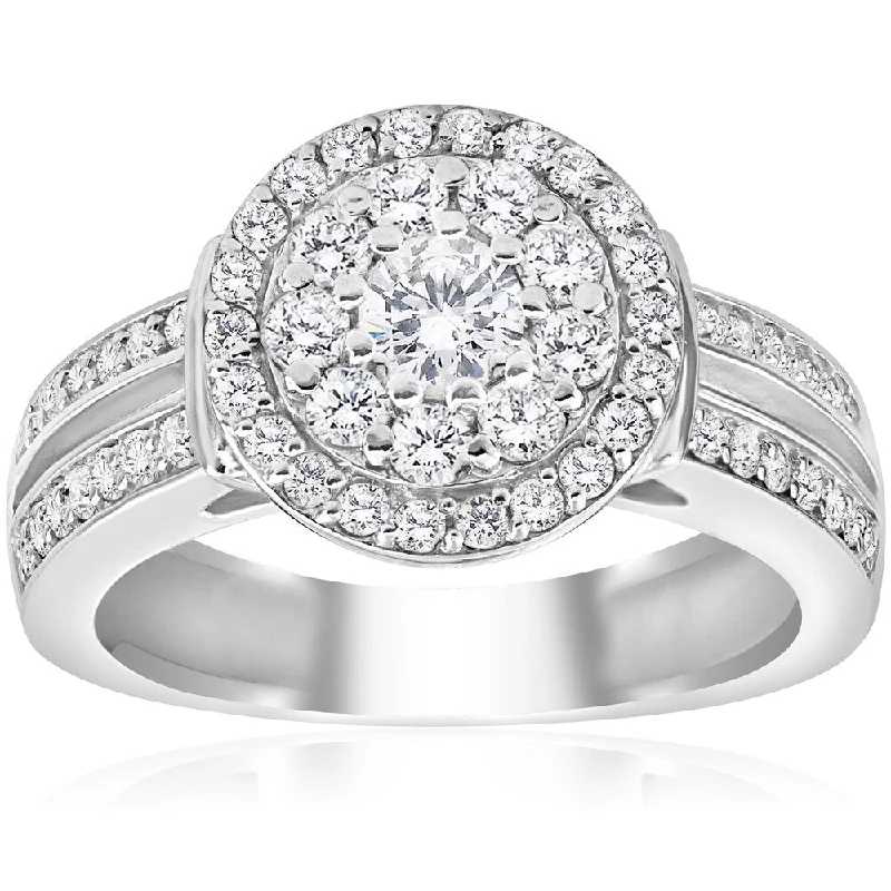 Engagement rings with classic round sapphire brilliance -10k White Gold 1ct TDW Double Halo Diamond Engagement Ring