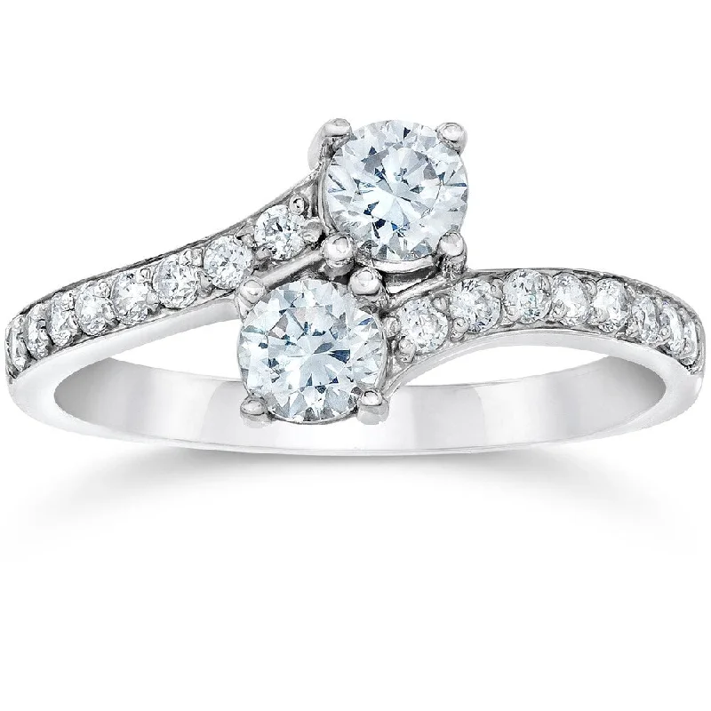 Engagement rings with infinity twist diamond bands -10k White Gold 1cttw TDW Two Stone Engagement Diamond Ring (I-J, I2-I3)